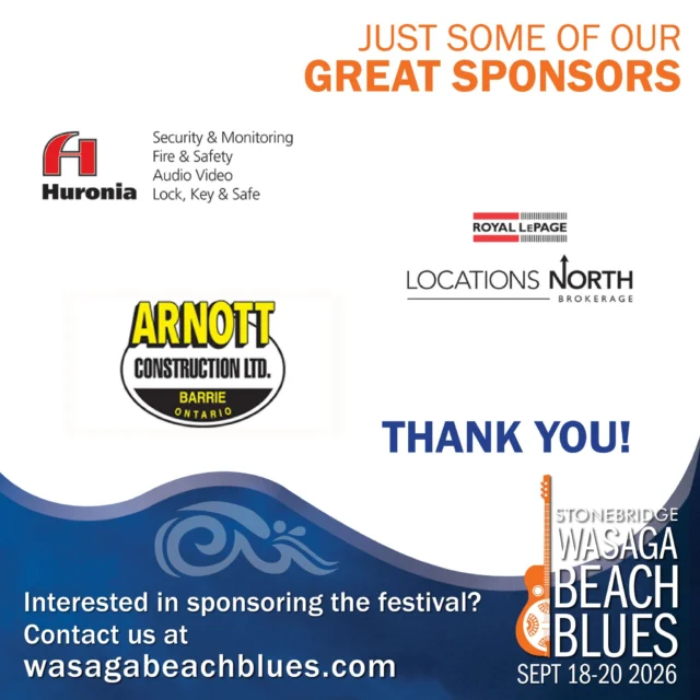 A GREAT festival needs GREAT bands, GREAT fans and GREAT sponsors. Here are a couple of our fabulous MEDIA sponsors. THANK YOU!  We couldn't do it without you getting the word out and supporting this event.😎🌊

If you're interested in becoming a sponsor contact us at 
https://wasagabeachblues.com

#huroniasecurity #arnottconstruction #royallepagelocationsnorth 
#stonebridgewasagabeachblues #bluesinthebeach #greatsponsor