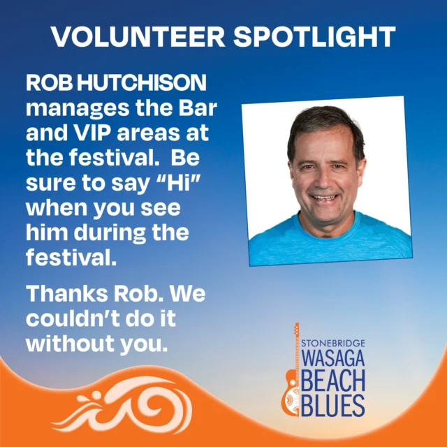 Rob Hutchison ,our bar manager, has been part of the Wasaga Beach community since early childhood and has proudly called the Beach home full-time for more than 17 years. A lifelong fan of blues and live music, Rob brings his energy, integrity, and love for the community to everything he does.

Best known locally as a dedicated Realtor, Rob is passionate about helping people put down roots in the area he loves. He is also an active community supporter, serving as President of the Wasaga Beach Pickleball Club and as a Director of the Nottawasaga Arts Society, where he supports the annual Rockin’ the River showcase.

At the Blues festival, Rob helps create a welcoming experience for guests by managing the Bar and VIP areas. Be sure to say hello when you see him during the festival weekend.

Interested in volunteering? Reach out to our volunteer coordinator here by visiting our website.

#bluesinthebeach #explorewasagabeach #stonebridgewasagabeachblues