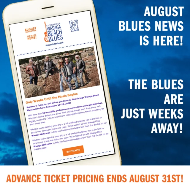 Our AUGUST newsletter is HERE. The Blues are just weeks away. Check out this month's Early Bird Prize. See you at the festival. 😎🌊

For this month's newsletter, see the link in our bio.

#stonebridgewasagabeachblues #bluesinthebeach 
OLG Experience Simcoe County @explorewasagabeach