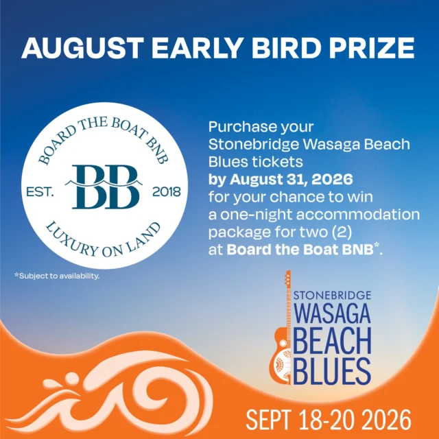 Early Bird Ticket holders have a chance to win a one-night accommodation package for two at Board the Boat BNB, courtesy of Cathy Lane,  subject to availability*.

Don't miss out. Get your tickets by August 31, 2026 for your chance to win!😎🌊

For tickets and more, see th e link in our bio.

*Subject to availability October to April 2027, in the Boathouse, Boat Bow or Upper Deck.

 #helloblueslovers #bluesinthebeach #boardtheboatbnb