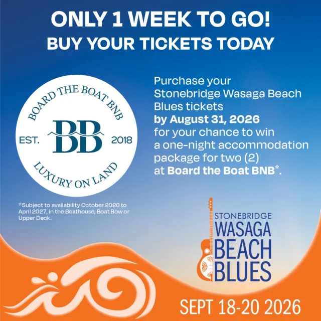 PRICES GO UP SEPTEMBER 1st! Buy your tickets this week to have a chance to win a one-night accommodation package for two at Board the Boat BNB, courtesy of Cathy Lane,  subject to availability*.

Don't miss out. Get your tickets by August 31, 2026 for your chance to win!😎🌊
For tickets and more, see the link in our bio.

 #helloblueslovers #bluesinthebeach #boardtheboatbnb 

*Subject to availability October 2026 to April 2027, in the Boathouse, Boat Bow or Upper Deck.